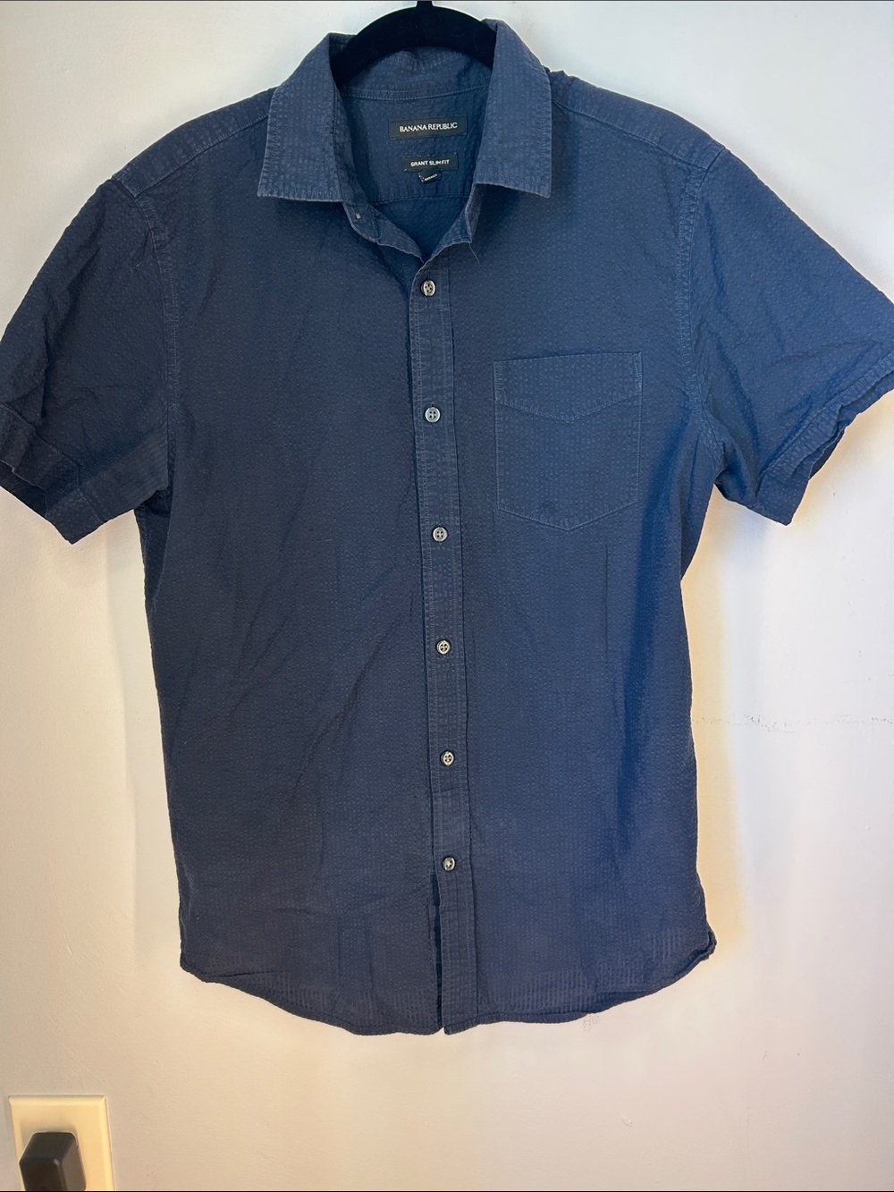 Men's Navy Short-Sleeve Button-Down Shirt, Banana Republic.